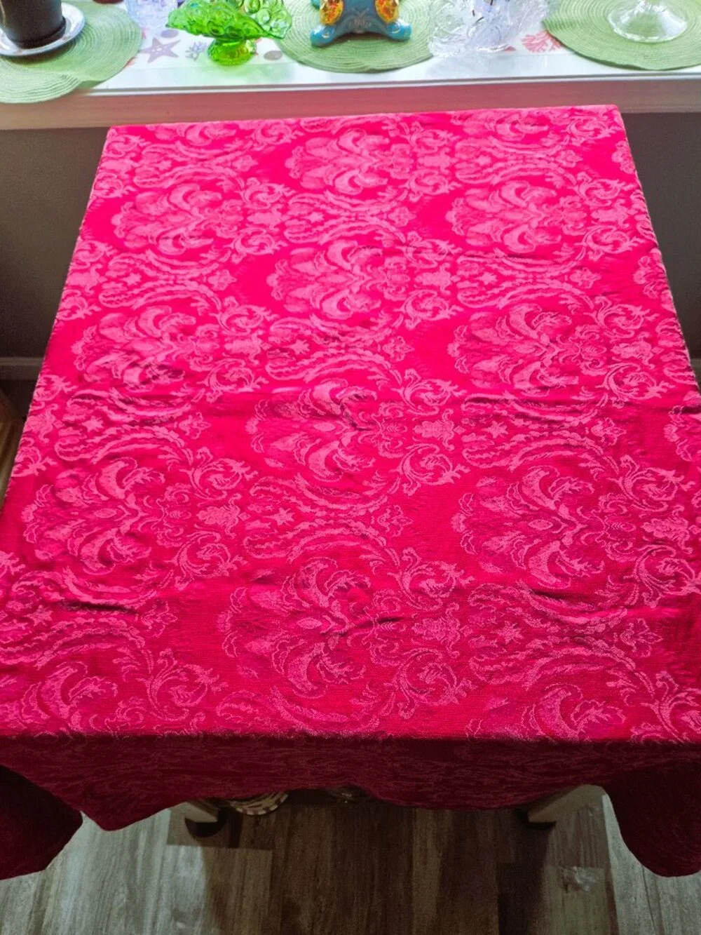 Red Tablecloth + 8 Dinner Napkins - Damask Cloth TC= 96x55 Rectangle